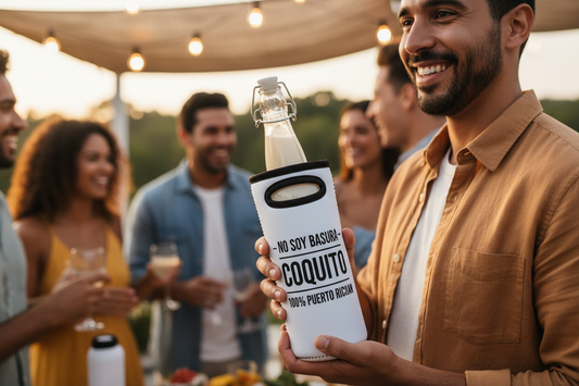 Coquito White Tote Bag — "No Soy Basura Coquito" Puerto Rican Bottle Carrier