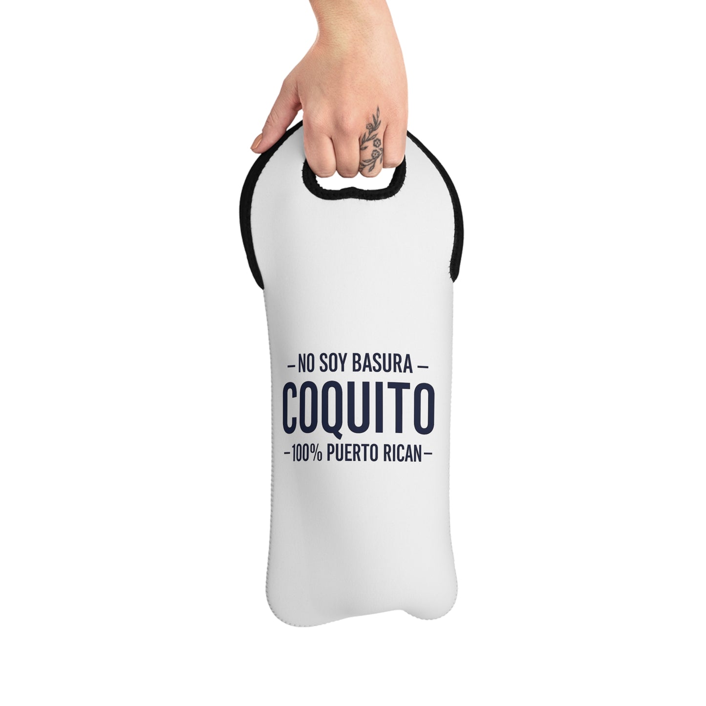 Coquito White Tote Bag — "No Soy Basura Coquito" Puerto Rican Bottle Carrier