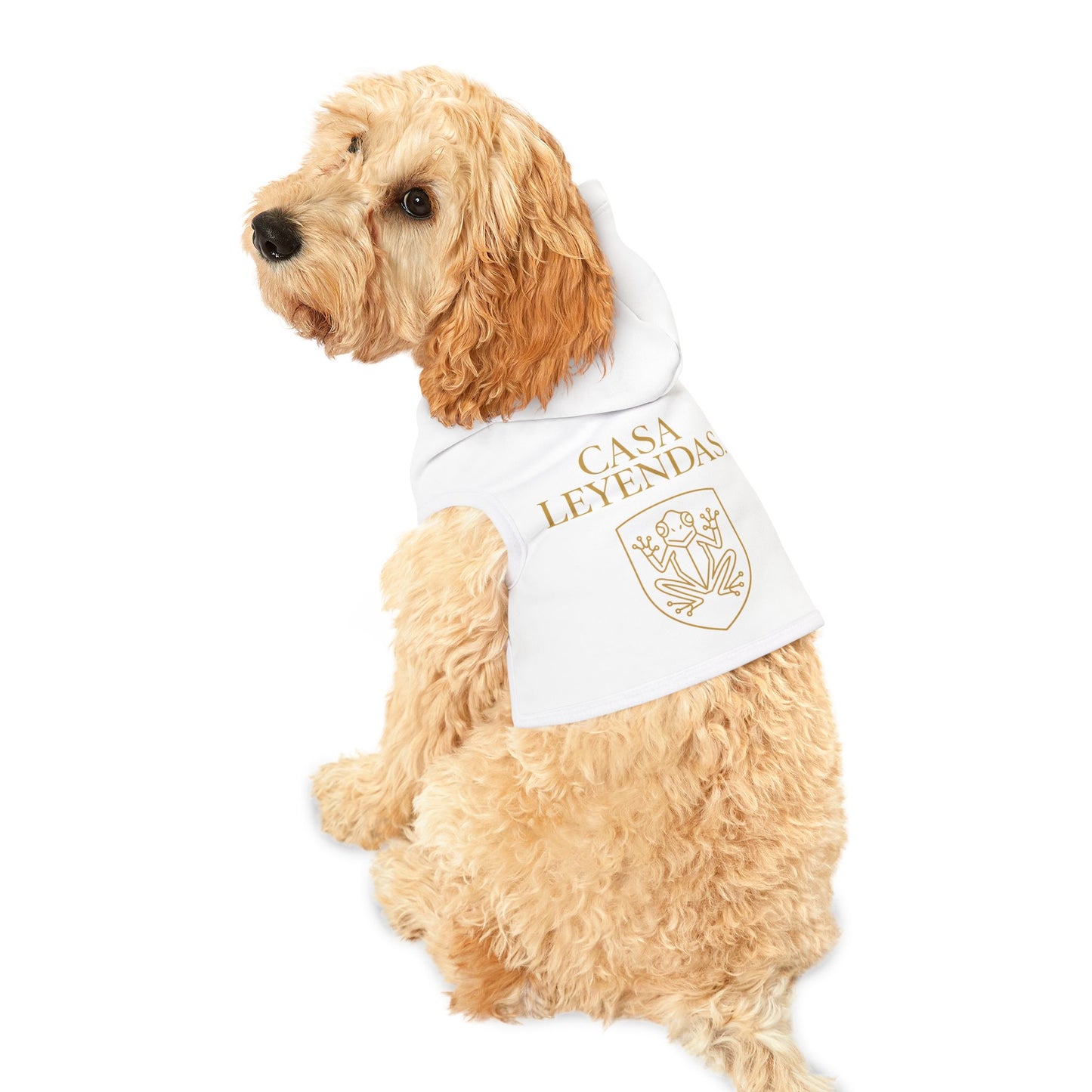 Casa Leyendas Pet Hoodie — Gold Crest Dog & Cat Hoodie (White)