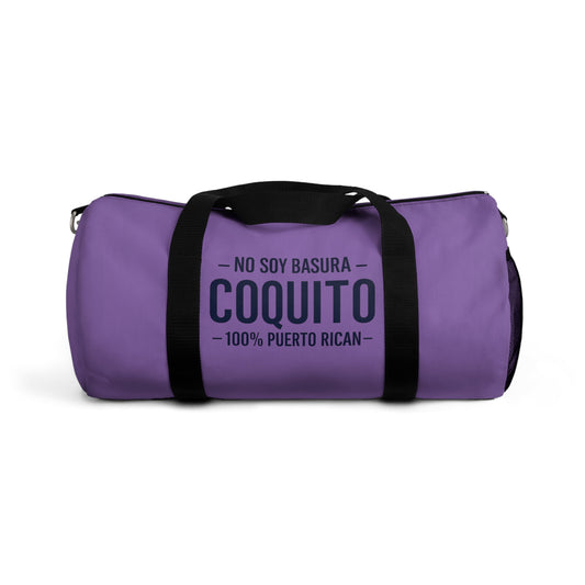 Lavender Coquito Duffel Bag — "No Soy Basura" 100% Puerto Rican Travel Gym Bag