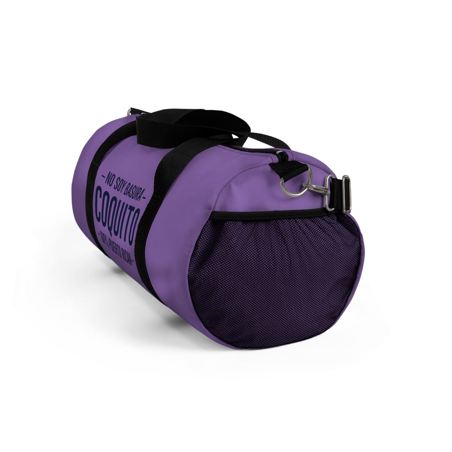 Lavender Coquito Duffel Bag — "No Soy Basura" 100% Puerto Rican Travel Gym Bag