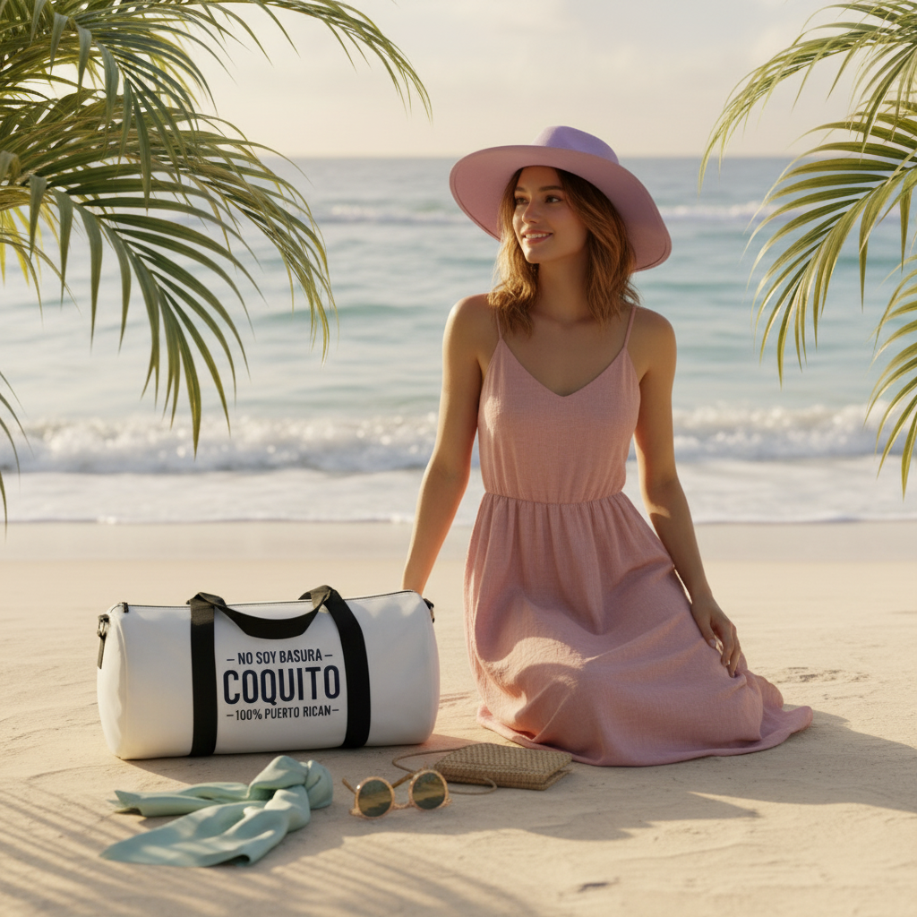 Coquito White Duffel Bag — "No Soy Basura" 100% Puerto Rican Travel Gym Bag