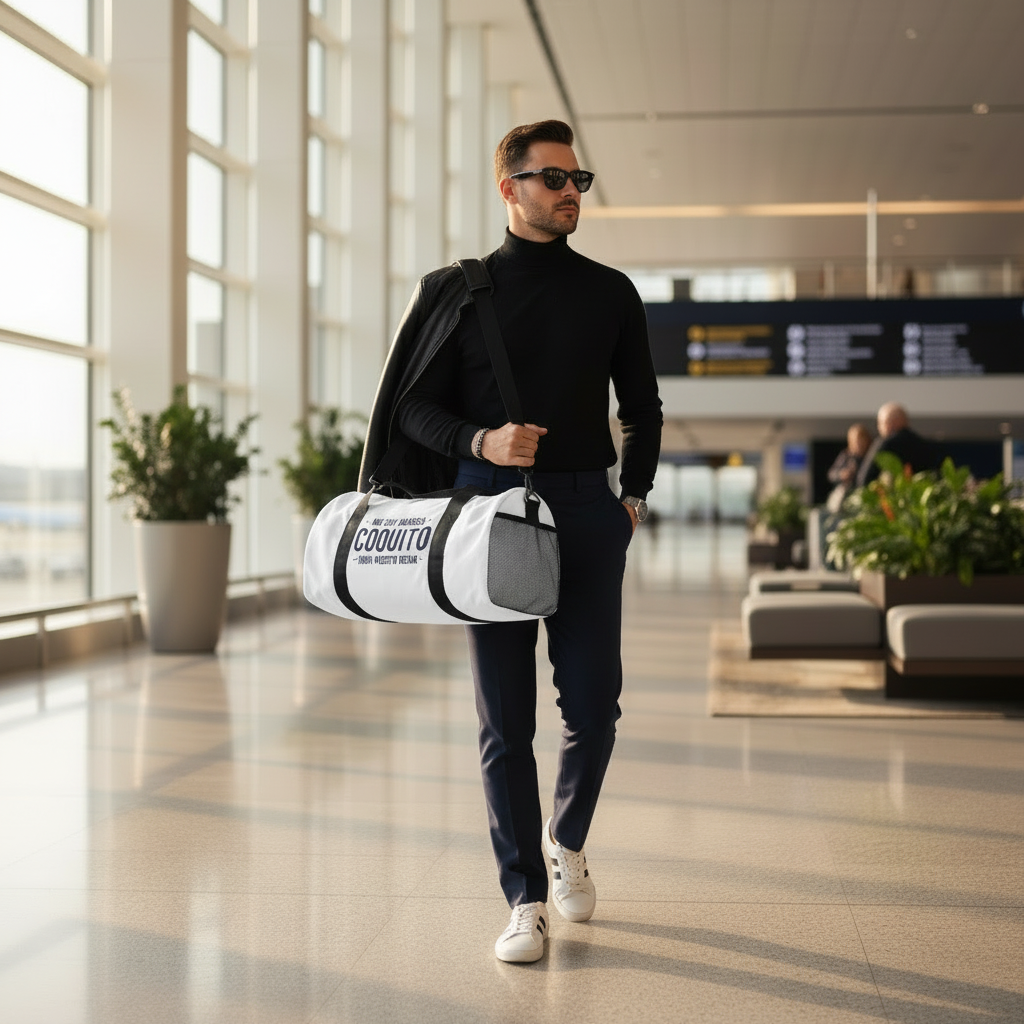 Coquito White Duffel Bag — "No Soy Basura" 100% Puerto Rican Travel Gym Bag