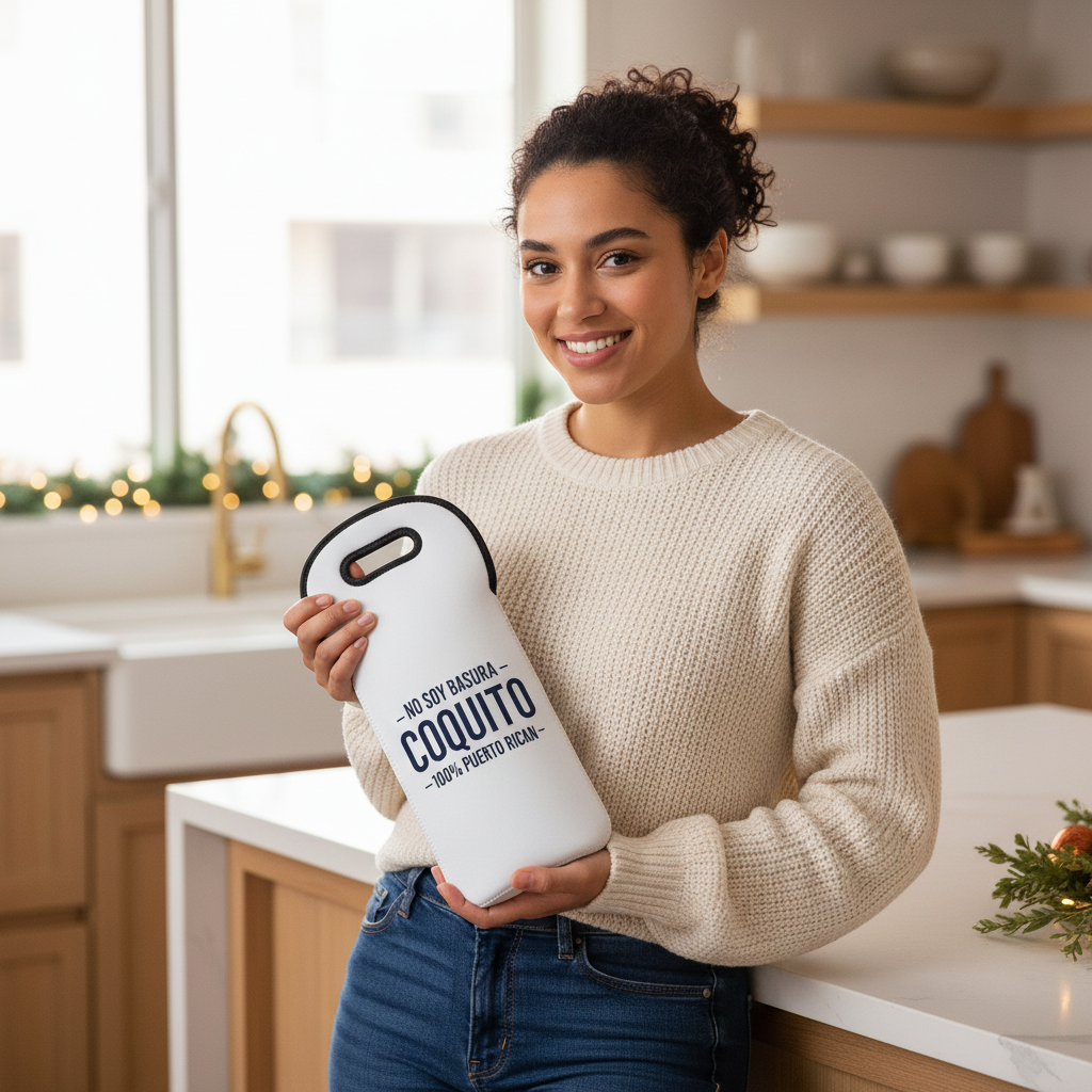 Coquito White Tote Bag — "No Soy Basura Coquito" Puerto Rican Bottle Carrier