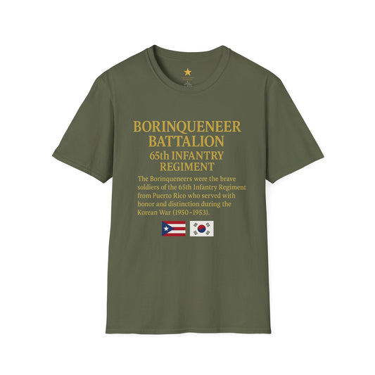 Borinqueneer Battalion 65th Infantry Tribute T-Shirt — We Serve, We Rise (Puerto Rico / Korea War)