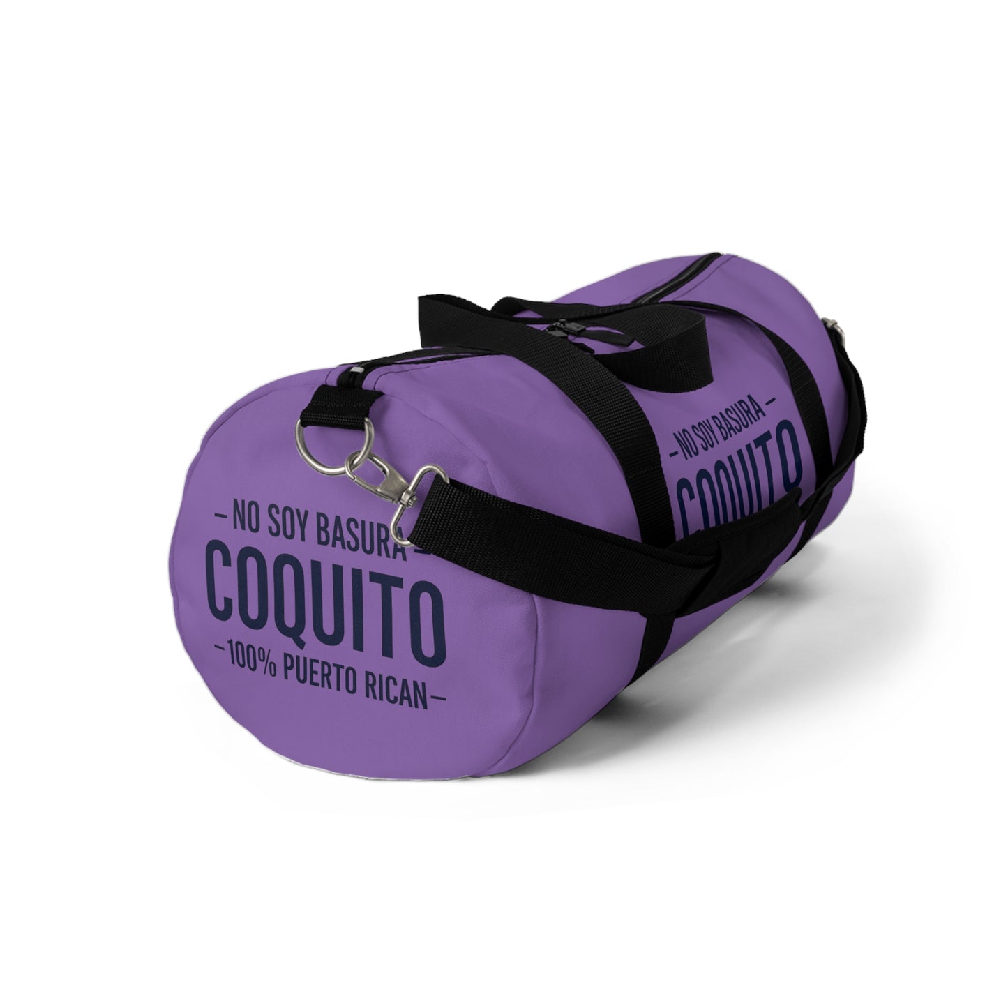 Lavender Coquito Duffel Bag — "No Soy Basura" 100% Puerto Rican Travel Gym Bag